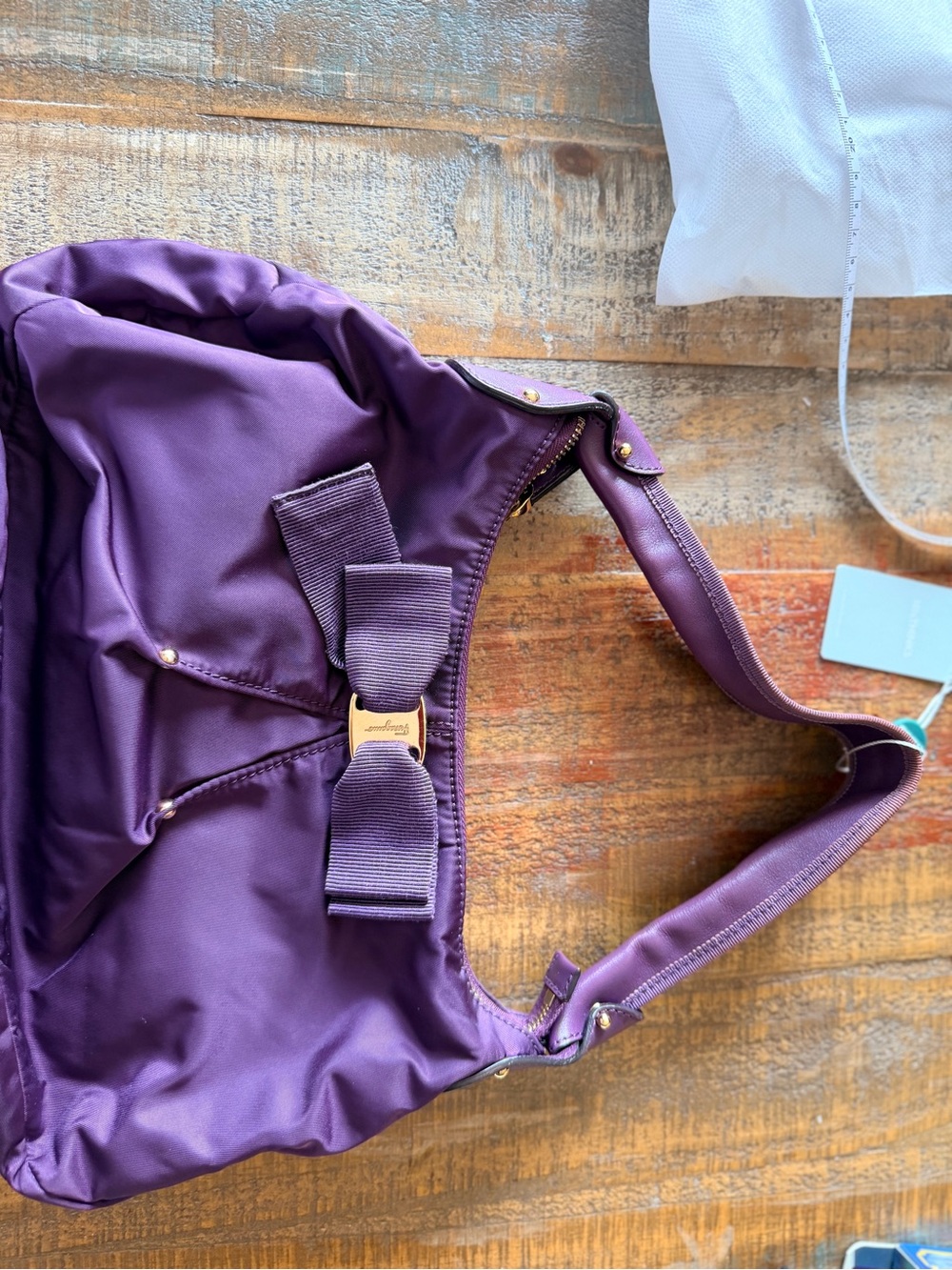 Salvatore Ferragamo Purple Bow Shoulder Bag with Gold Hardware